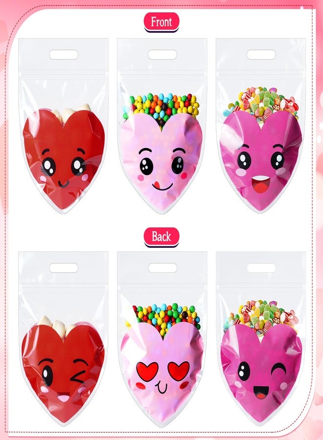 Hallswl 60pcs Valentine's Day Plastic Resealable Gift Bag,Red Pink Heart Candy Goodie Treat Bags with Handles for Kids Party Favor Supplies Classroom Gift Exchange Prizes,9X6inch - Image 4